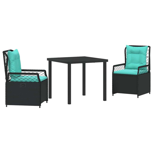 Conjunto de Comedor de Jardín 3 pcs Negro ratán sintético M 2