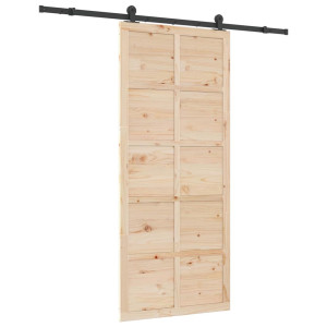 Puerta deslizante Marrón 80 x 208 cm Madera maciza de pino H