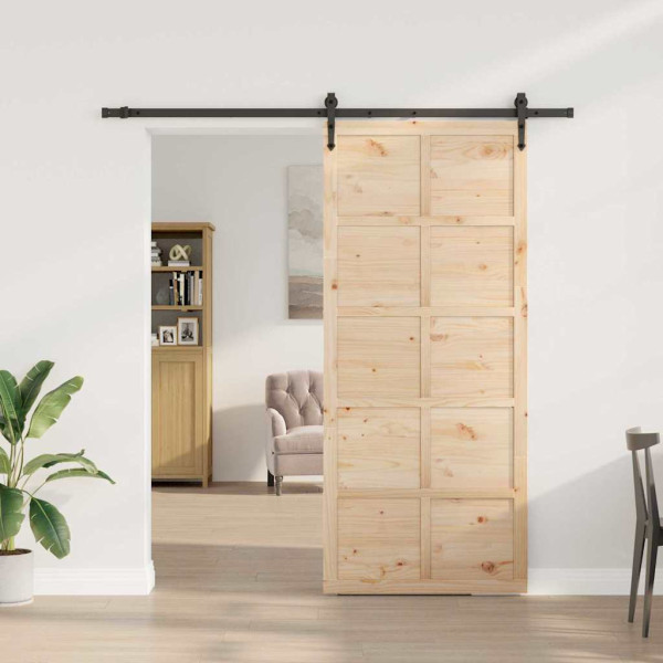 Puerta deslizante Marrón 80 x 208 cm Madera maciza de pino M 3