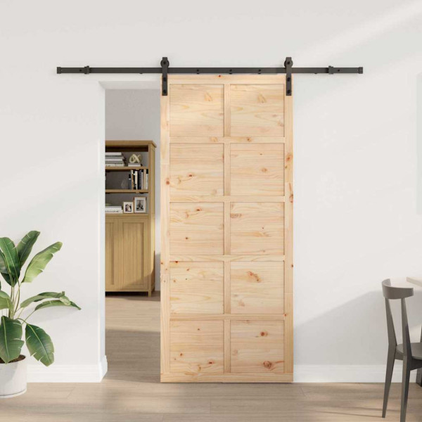 Puerta deslizante Marrón 100 x 208 cm Madera maciza de pino D