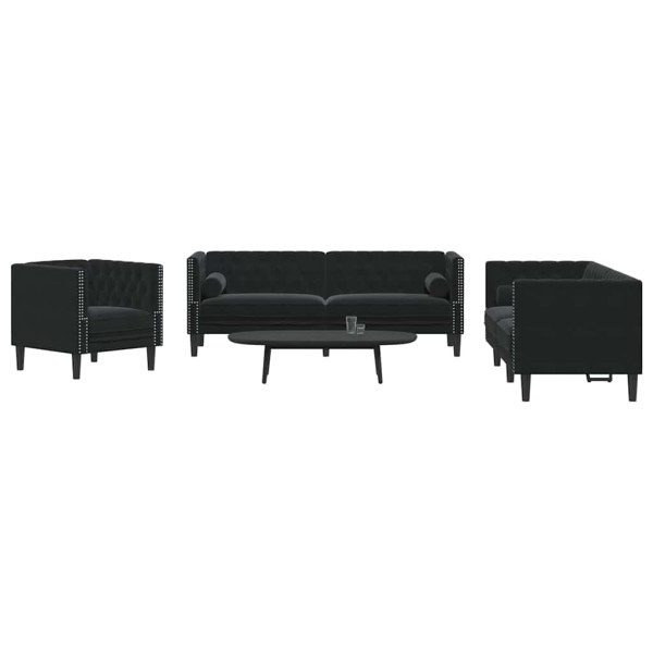 Juego de Sofá 3 pcs Negro Terciopelo M 3