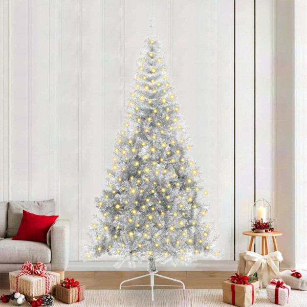 Árbol de Navidad artificial pre-iluminado Plateado 240 cm PET D