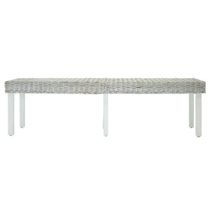 Banco madera caoba blanco y ratán Kubu natural 160x35x45 cm H