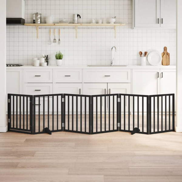 Puerta para perros plegable 6 paneles madera álamo negra 300 cm D