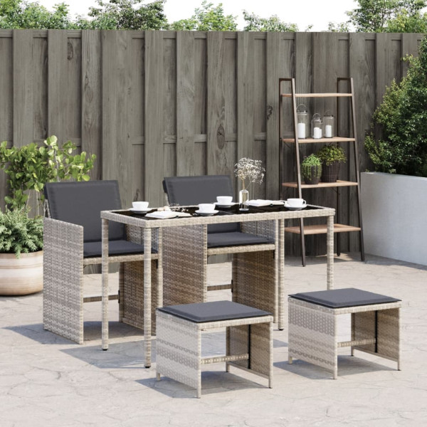 Set comedor de jardín 5 pzas cojines ratán sintético gris claro D