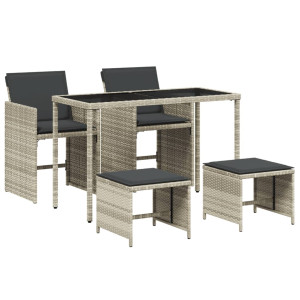 Set comedor de jardín 5 pzas cojines ratán sintético gris claro H