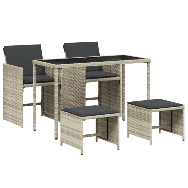 Set comedor de jardín 5 pzas cojines ratán sintético gris claro M 2