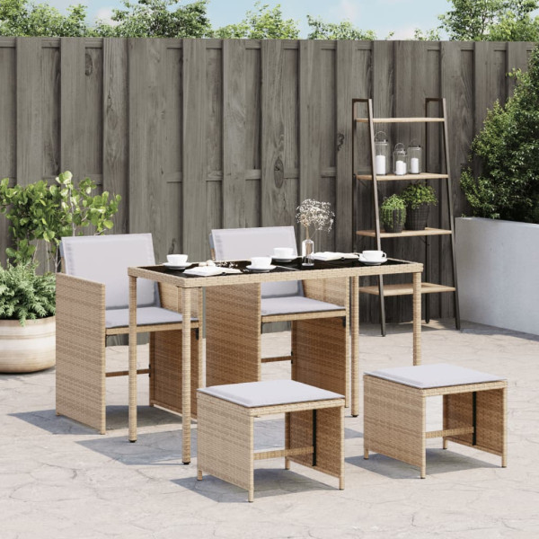 Set comedor de jardín 5 pzas con cojines ratán sintético beige D