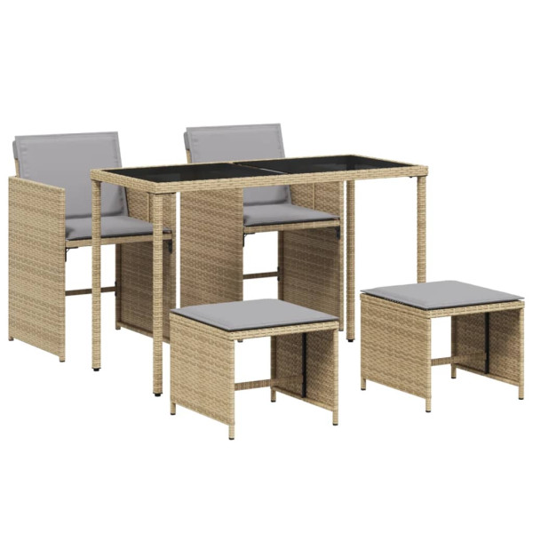 Set comedor de jardín 5 pzas con cojines ratán sintético beige M 2