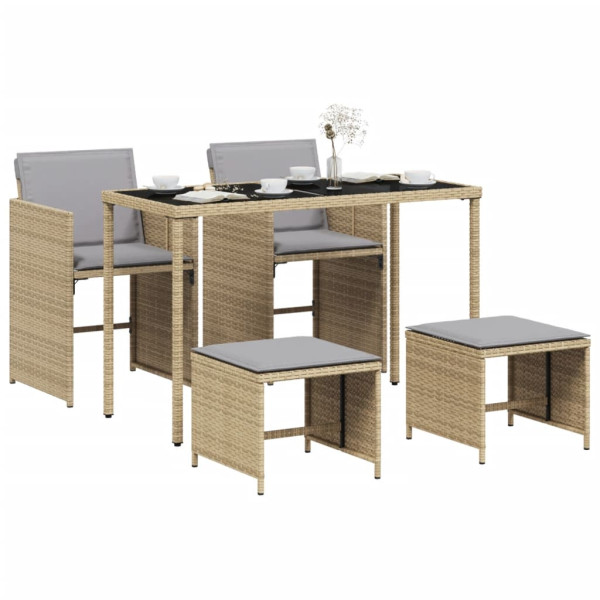 Set comedor de jardín 5 pzas con cojines ratán sintético beige M 3