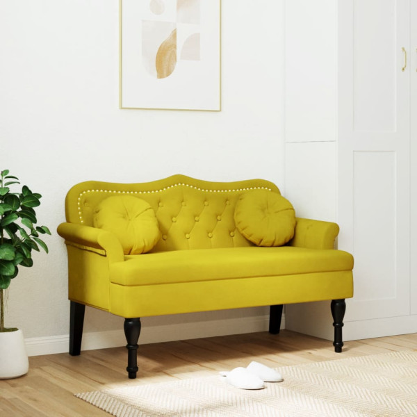 Banco con cojines terciopelo amarillo 120.5x65x75 cm D