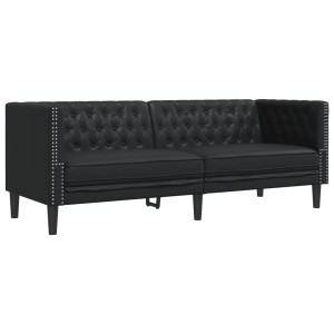 Sofá Chesterfield de 3 plazas cuero artificial negro H