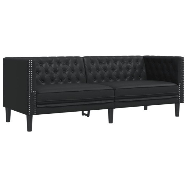Sofá Chesterfield de 3 plazas cuero artificial negro M 2