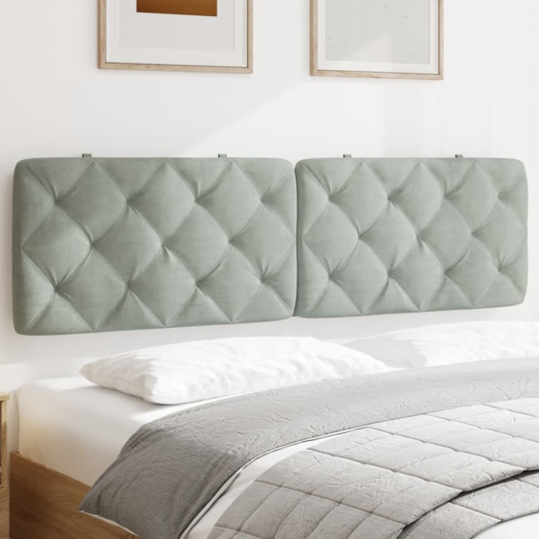 Cabecero de cama acolchado terciopelo gris claro 183 cm D