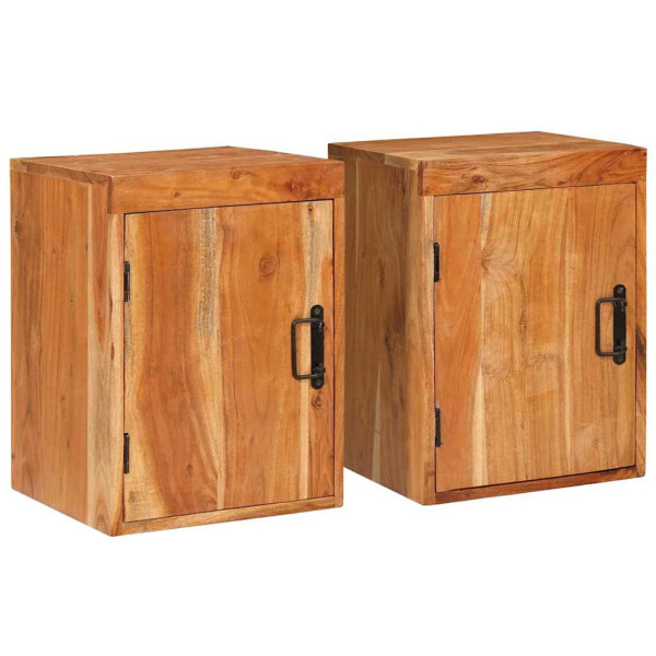 Mesa de Noche 2 pcs Marrón Madera Sólida de Acacia D
