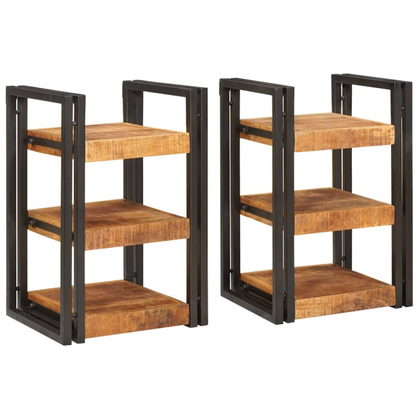 Mesa de Noche 2 pcs Marrón y negro Madera de mango maciza D