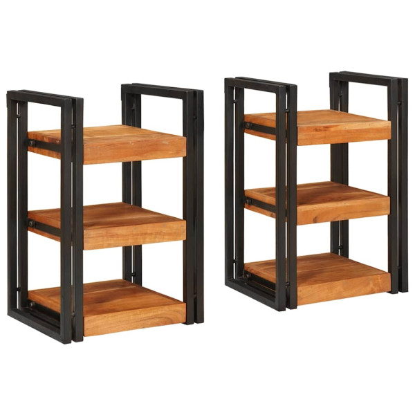 Mesa de Noche 2 pcs Marrón y negro Madera Sólida de Acacia D