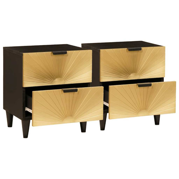 Mesa de Noche con cajón 2 pcs Negro y dorado 40 x 33.5 x 46 cm M 2