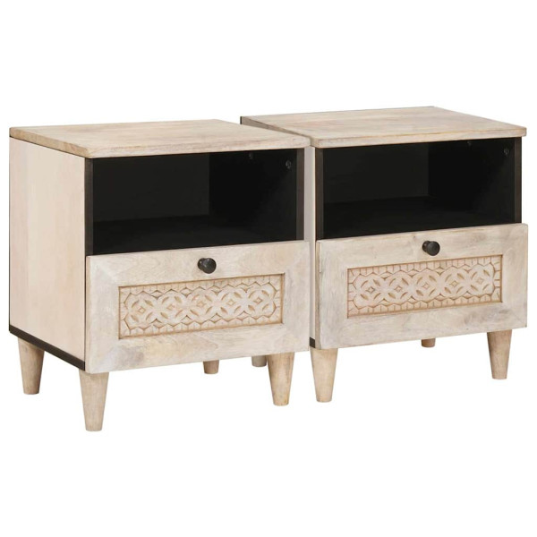 Mesa de Noche con cajón 2 pcs Beige 40 x 33 x 46 cm D