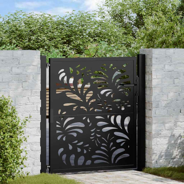Puerta de jardín diseño ondulado de acero negro 105x106 cm D