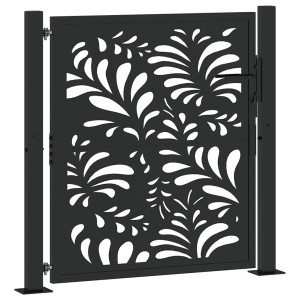 Puerta de jardín diseño ondulado de acero negro 105x106 cm H