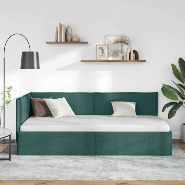 Estructura de cama en esquina Verde oscuro 90 x 190 cm tela M 4
