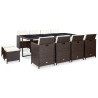 Set comedor de jardín 13 pzas y cojines ratán sintético marrón 1