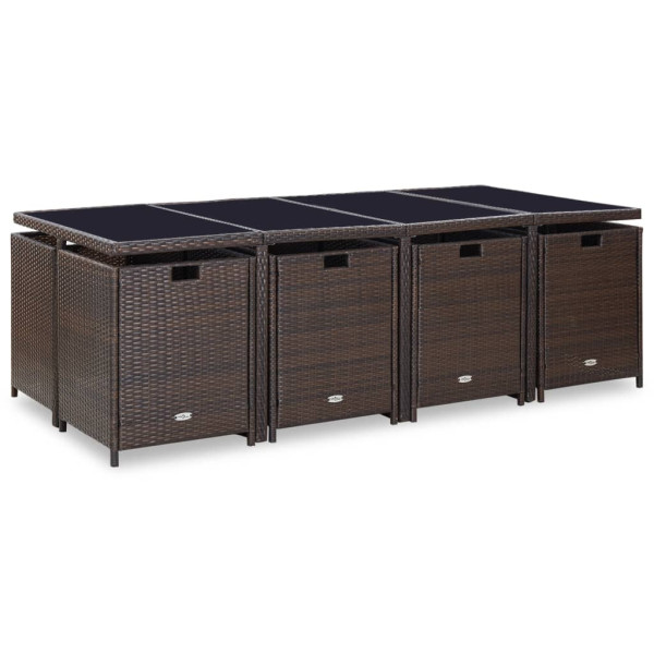 Set comedor de jardín 13 pzas y cojines ratán sintético marrón M 4