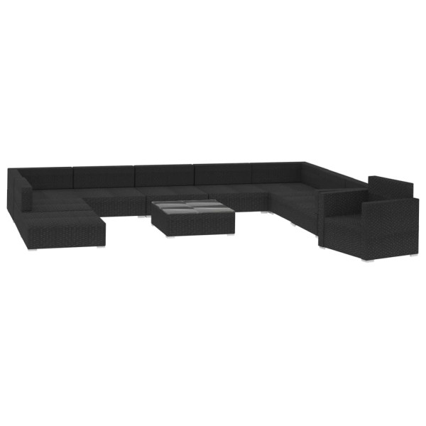 Set muebles de jardín 11 pzas y cojines ratán sintético negro M 3
