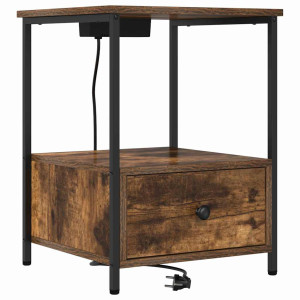 Cabinete de Noche con Estación de Carga con cajón Roble ahumado H