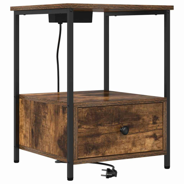 Cabinete de Noche con Estación de Carga con cajón Roble ahumado M 2