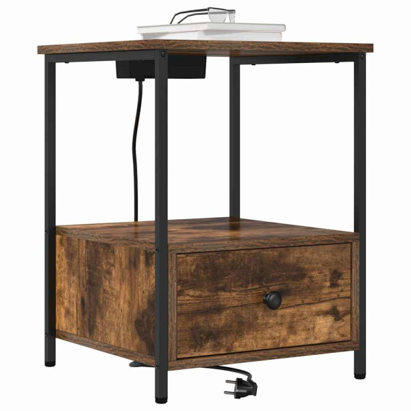 Cabinete de Noche con Estación de Carga 2 pcs Roble ahumado M 3