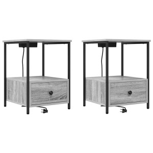 Cabinete de Noche con Estación de Carga 2 pcs Gris sonoma H