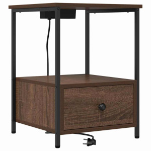 Cabinete de Noche con Estación de Carga con cajón Marrón roble H