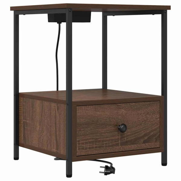 Cabinete de Noche con Estación de Carga con cajón Marrón roble M 2