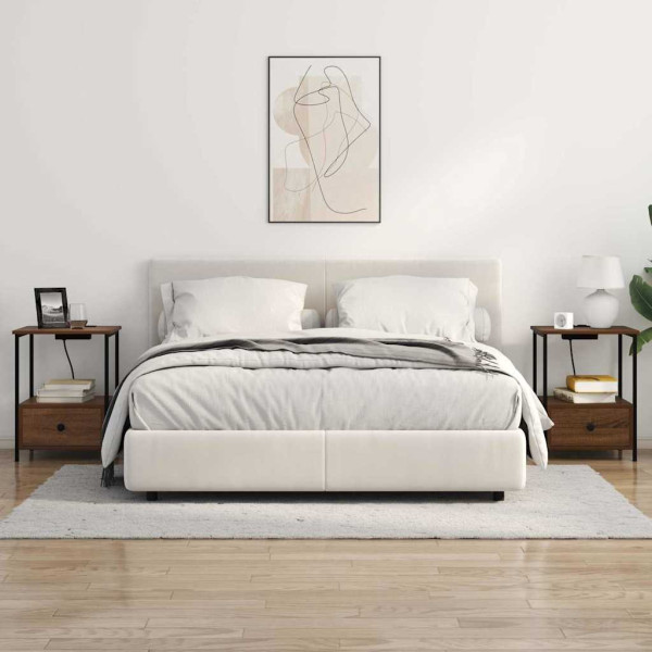 Cabinete de Noche con Estación de Carga con cajón Marrón roble M 4