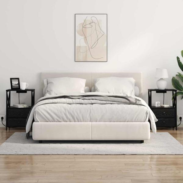 Cabinete de Noche con Estación de Carga con cajón Roble negro M 4