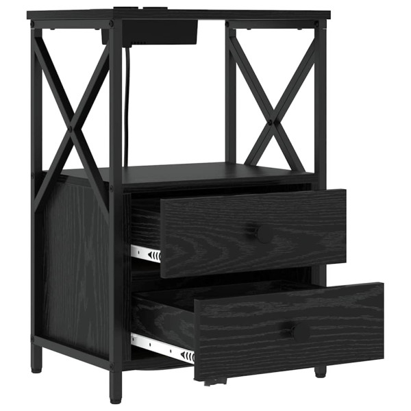 Cabinete de Noche con Estación de Carga con cajón Roble negro M 5