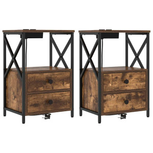 Cabinete de Noche con Estación de Carga 2 pcs Roble ahumado H