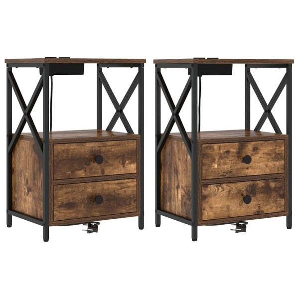Cabinete de Noche con Estación de Carga 2 pcs Roble ahumado M 2