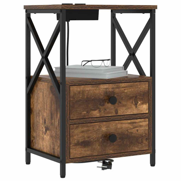 Cabinete de Noche con Estación de Carga 2 pcs Roble ahumado M 3
