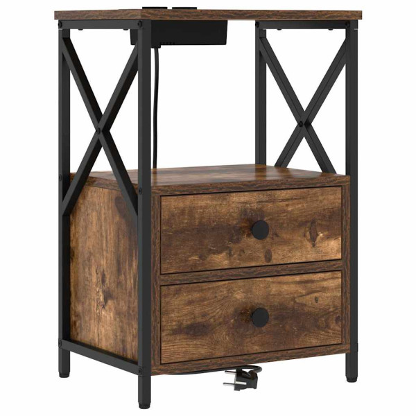 Cabinete de Noche con Estación de Carga 2 pcs Roble ahumado M 5
