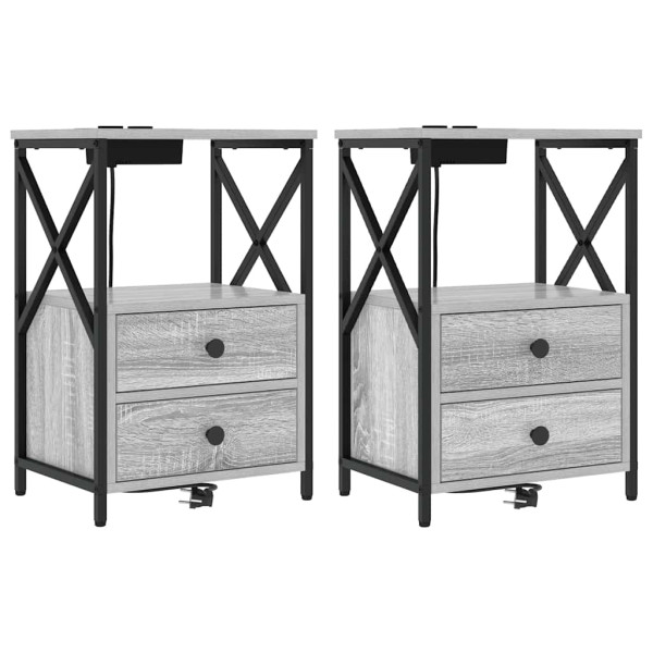 Cabinete de Noche con Estación de Carga 2 pcs Gris sonoma M 2
