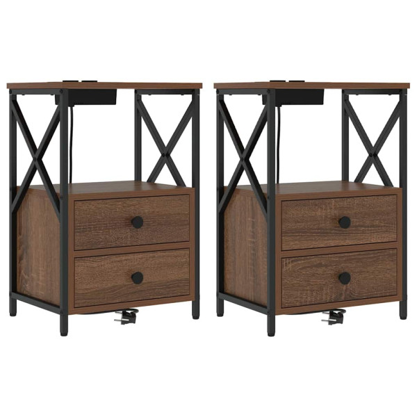 Cabinete de Noche con Estación de Carga 2 pcs Marrón roble M 2
