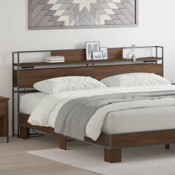 Cabecera de almacenamiento con estante Marrón roble 200 cm D