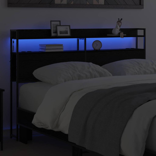 Cabecera de almacenamiento con estante Roble negro 140 cm M 5