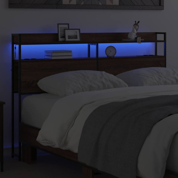 Cabecera de almacenamiento con estante Marrón roble 140 cm M 5