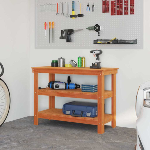 Banco de trabajo con estante Marrón cera 110.5 x 50 x 80 cm M 4