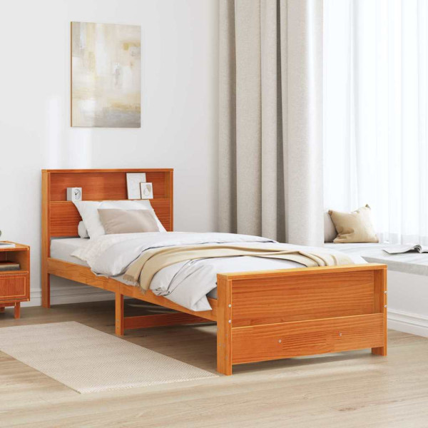 Estructura de cama con cabecera Marrón cera 90 x 200 cm M 5