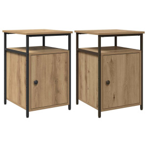 Armario de Noche 2 pcs Roble artisan Madera contrachapada H